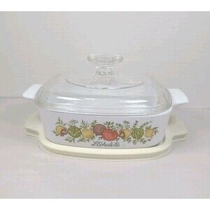 Vintage Corning Ware 1 QT L’Echalote  A-1-B Spice of Life Casserole Dish w/ Lids